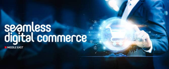Seamless digital commerce middle east technology online shopping ecommerce innovation cybersecurity futuristic interface.