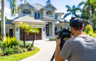 Luxury modern villa with professional photographer capturing real estate property for digital marketing in Dubai. High-quality imagery for real estate marketing and online property listings.