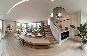 Modern luxury living room with large windows, stylish furniture, and contemporary decor, perfect for showcasing interior design expertise in Dubai.