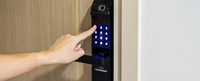 Touchpad digital door lock with LED keypad security system for smart home access control.